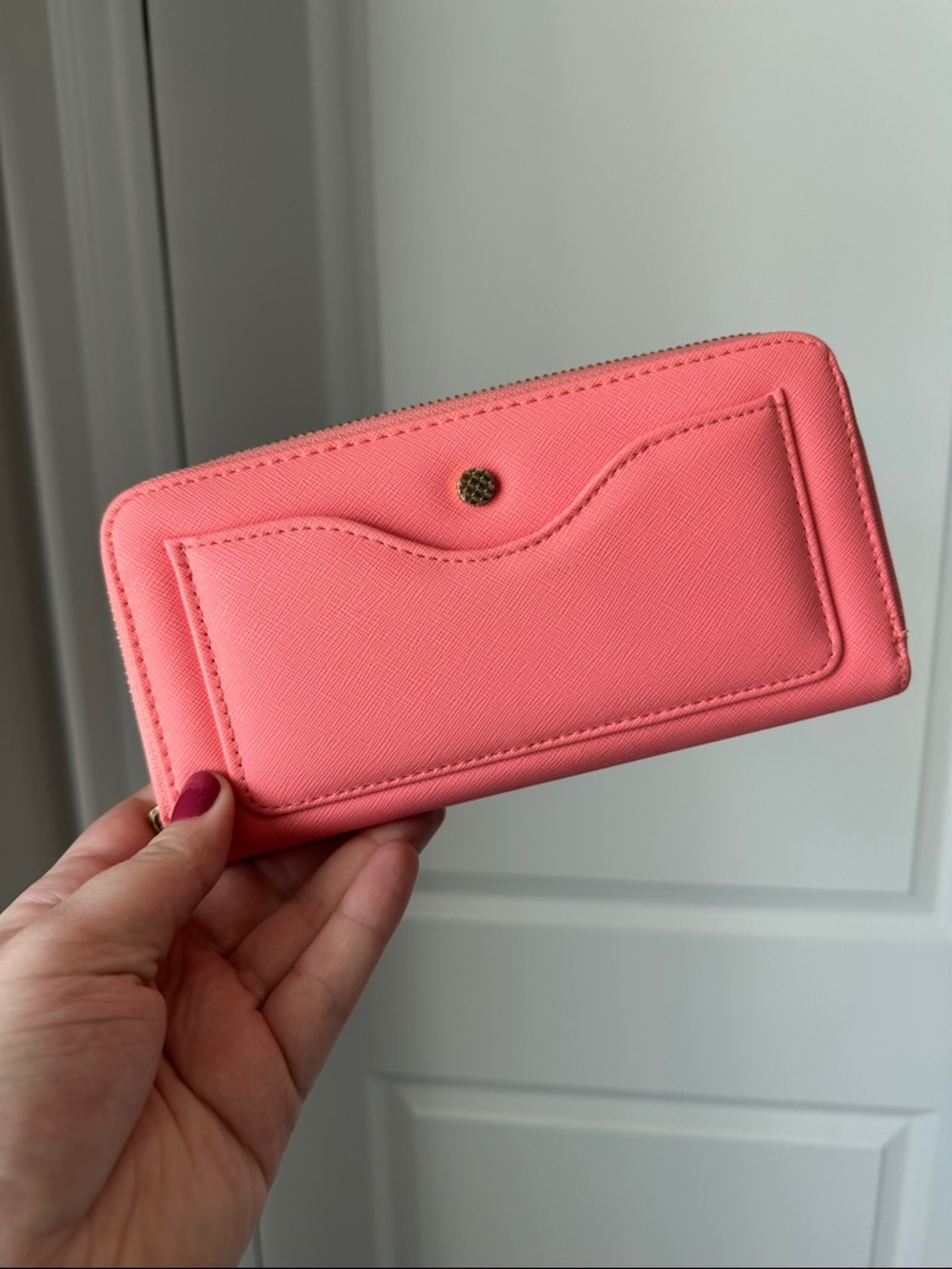 Coral Zip-Around Women's Wallet with Exterior Card Pocket